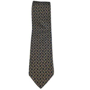 Brooks Brothers Makers Silk Tie Navy Yellow Chain Print 100% Silk Mens Classic